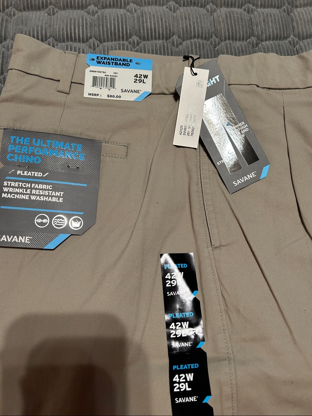 Savane Pleated Performance Chino Pants in Taupe